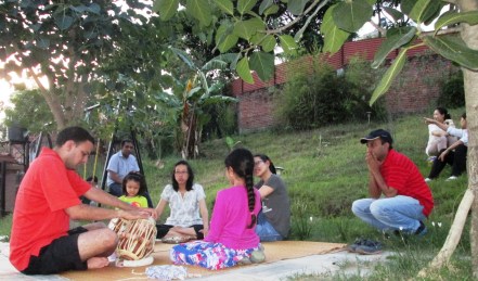 Janani singing in the garden.