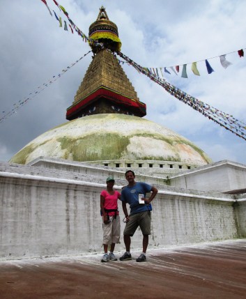 Here, we are standing at the first elevated level of the stupa.  