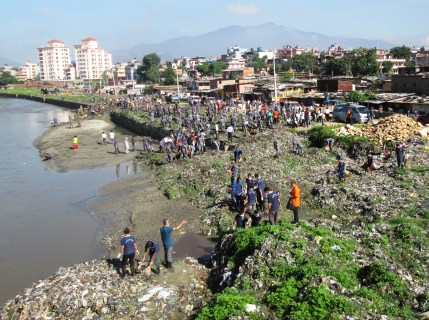 A massive river cleanup effort by the Nepal Army, Police and local students - unfortunately, the rivers here are used more as dumping grounds than special resources that need protection.  