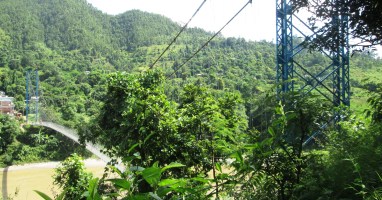 One of many pedestrian bridges across the river along the drive to Pokhara