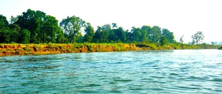 The rivers in Chitwan are pretty and blue unlike the rivers in Kathmandu.